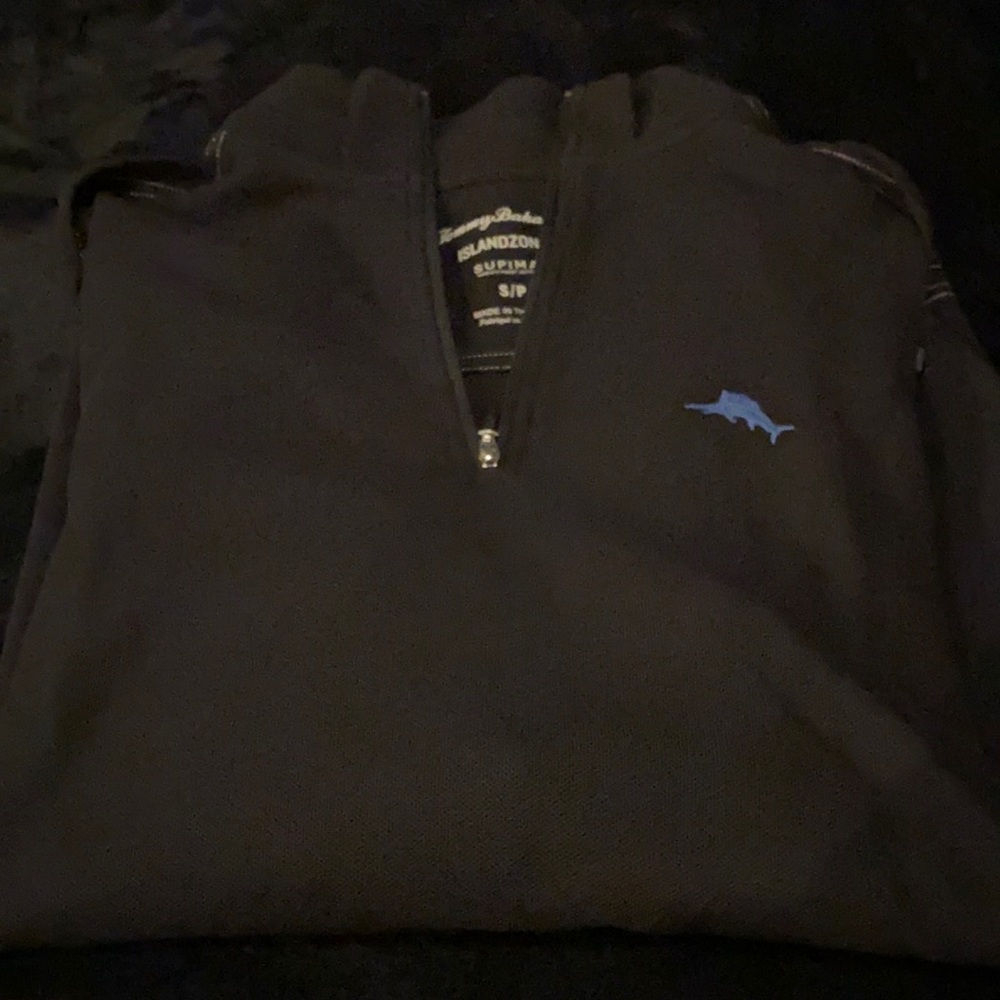 Tommy Bahama quarter zip Island zone black with a blue sailfish